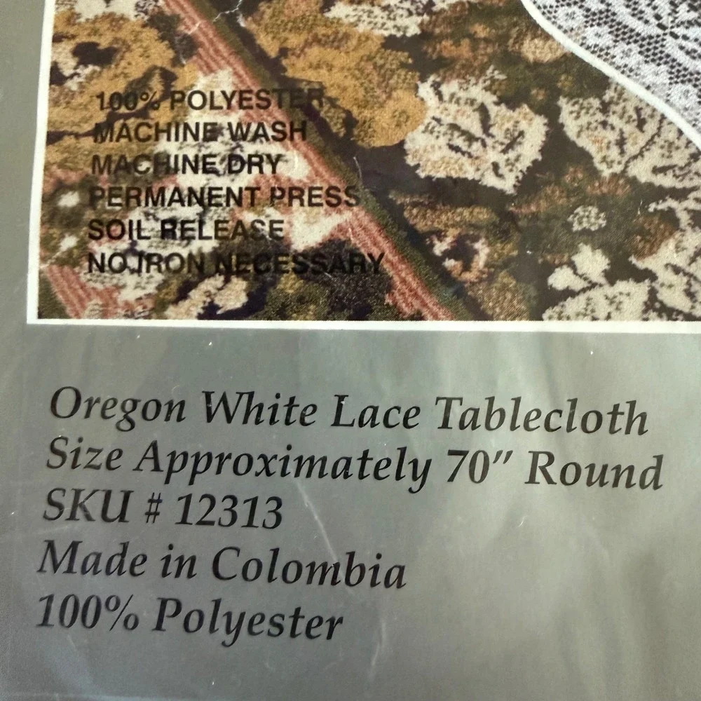 Vintage White Lace Tablecloth 70 Inch Round Floral Fine Lace NEW Oregon